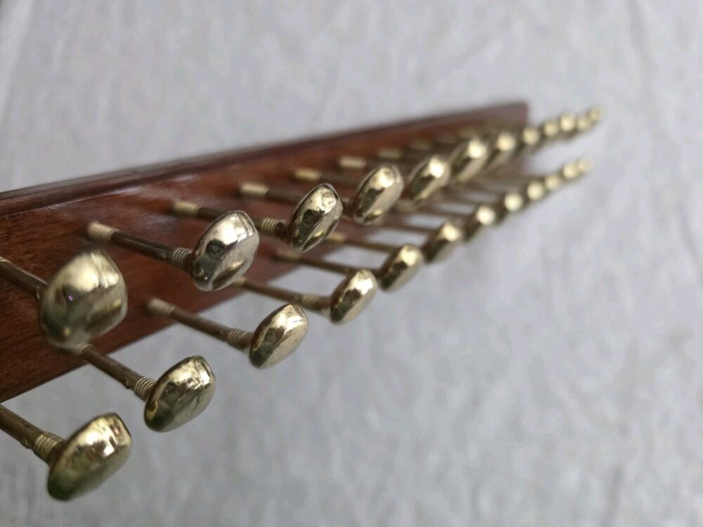 Vintage Brass Golf Club Peg Hanger Wood Tie Rack Wall Mount Scarf Belt